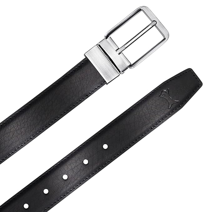 CREATURE Men's Reversible PU Leather Belt – Black & Brown Formal Dress Belt | Adjustable Up to 40" Waist | 46" Length | BL-01