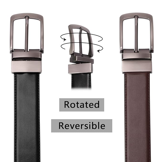 CREATURE Men's Reversible PU Leather Belt – Black & Brown Formal Dress Belt | Adjustable Up to 40" Waist | 46" Length | BL-01