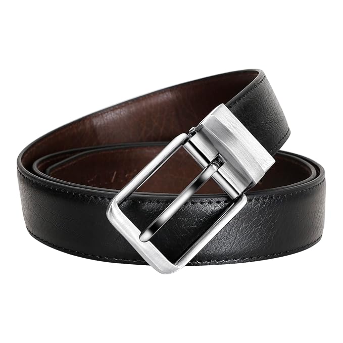 CREATURE Men's Reversible PU Leather Belt – Black & Brown Formal Dress Belt | Adjustable Up to 40" Waist | 46" Length | BL-01