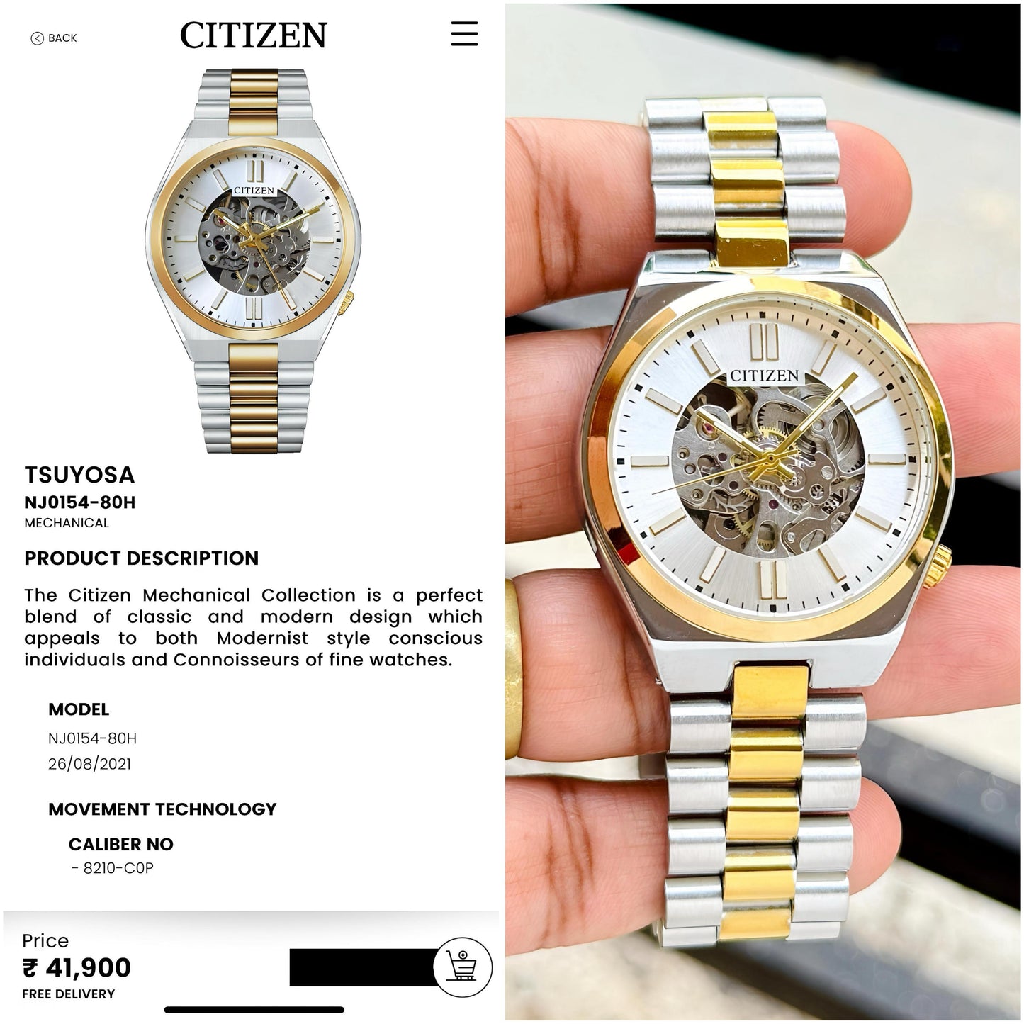 CITIZEN TSUYOSA NJ0154-80H for Men's Watch (Duplec)